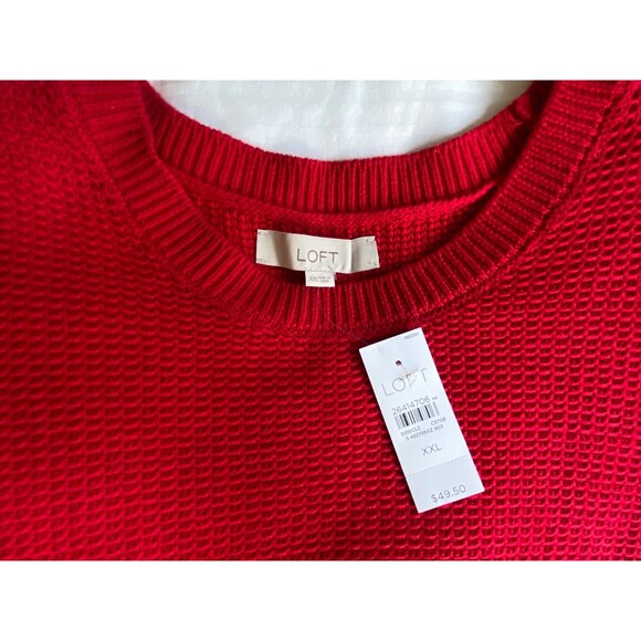 NWT Ann Taylor LOFT Textured Crewneck Sweater 100% Cotton Red XXL Button Cuff - Picture 5 of 9